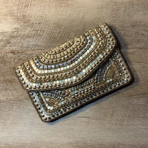 NWT LULU Gold Beaded Clutch